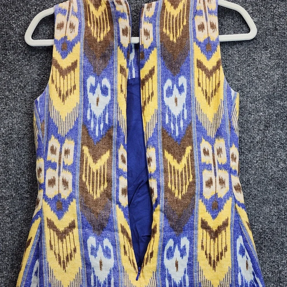 Tory Burch Sleeveless Linen Ikat Shift Dress Boho Coastal Designer Lined Size 4